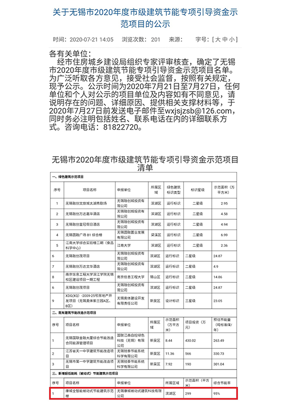關(guān)于無(wú)錫市2020年度市級(jí)建筑節(jié)能專項(xiàng)引導(dǎo)資金示范項(xiàng)目的公示